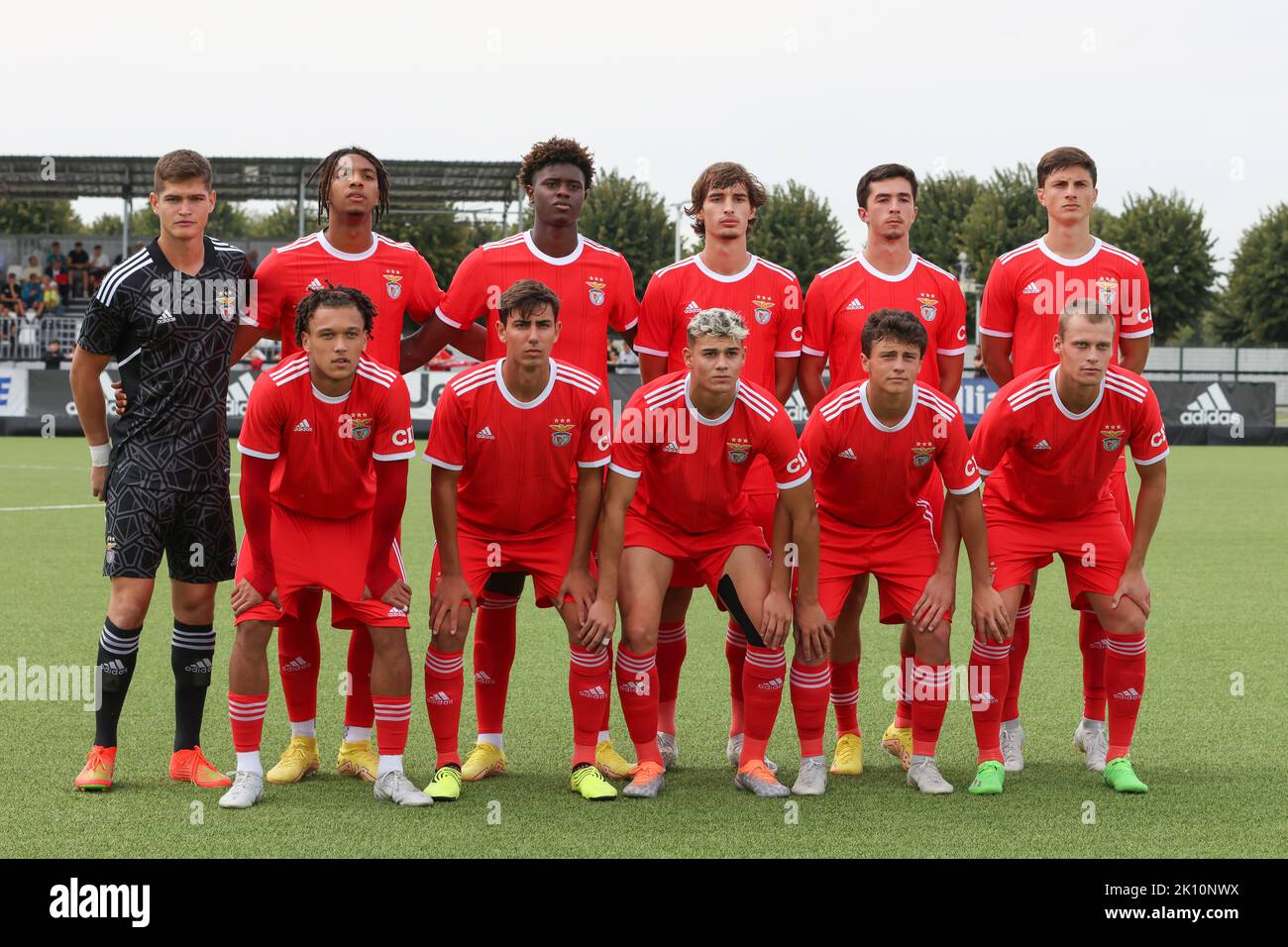 Vinovo, Italy. 14th Sep, 2022. The SL Benfica starting eleven line up for a team photo prior to kick off, back row ( L to R ); Andre Gomes, Cher N'Dour, Luis Semedo, Nuno Felix, Guilherme Montoia and Thiago Coser, front row ( L to R ); Diego Moreira, Hugo Faria, Jose Precatado, Joao Neves and Joao Tome, in the UEFA Youth League match at Juventus Training Centre, Vinovo. Picture credit should read: Jonathan Moscrop/Sportimage Credit: Sportimage/Alamy Live News Stock Photo