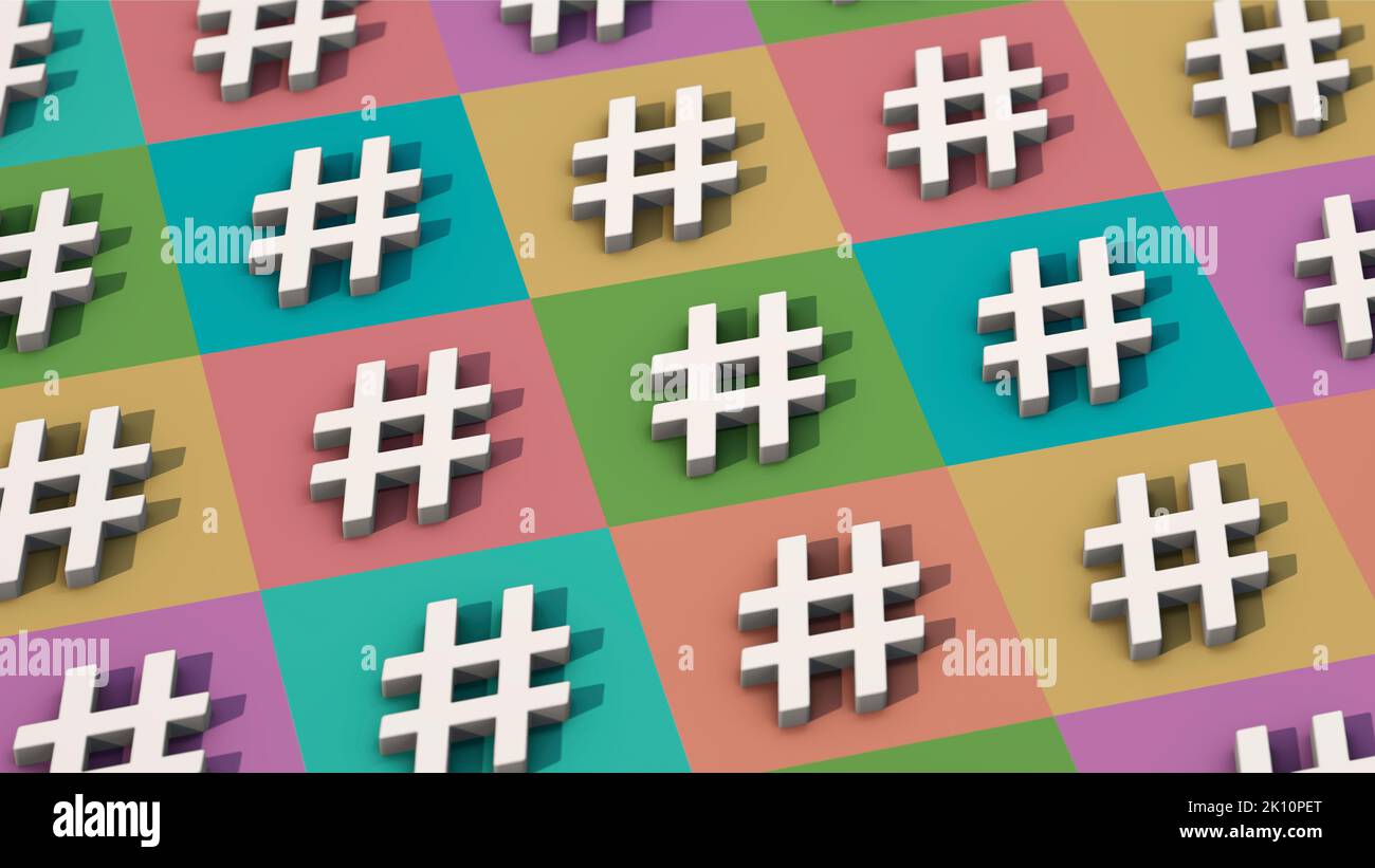 Hashtags on colorful squares Stock Photo