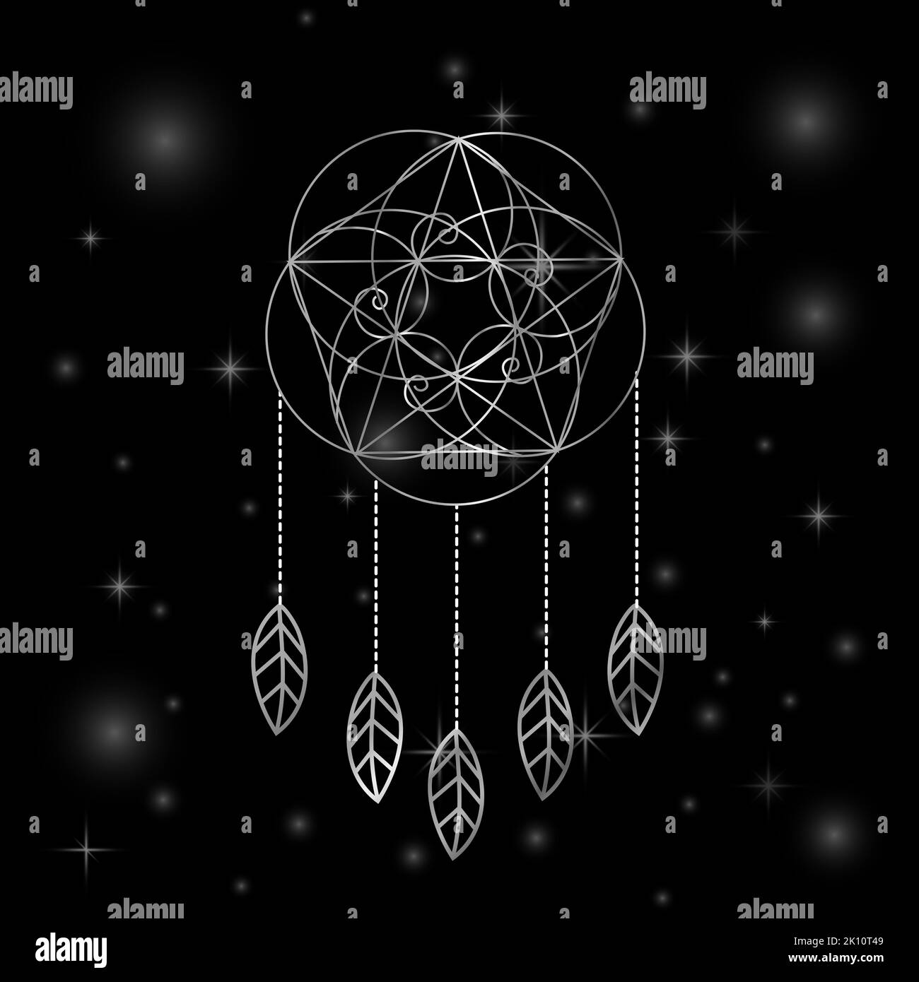 Divine Proportion Sacred geometry golden spiral dream catcher silver Stock Photo
