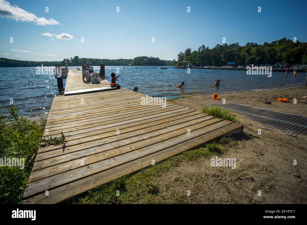 August 2021 Wooden jetty on Lake Rosseau, Muskoka, Ontario, Canada. A