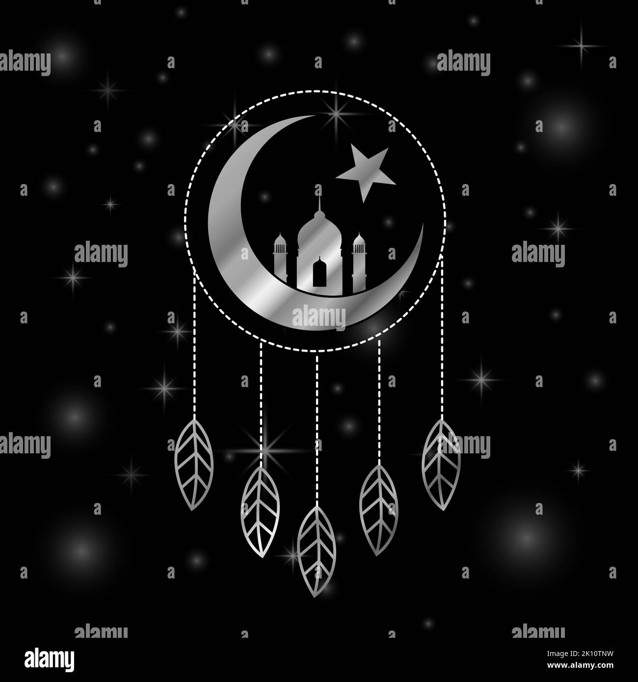 Islamic dream catcher with feathers silver moon and stars Stock Photo