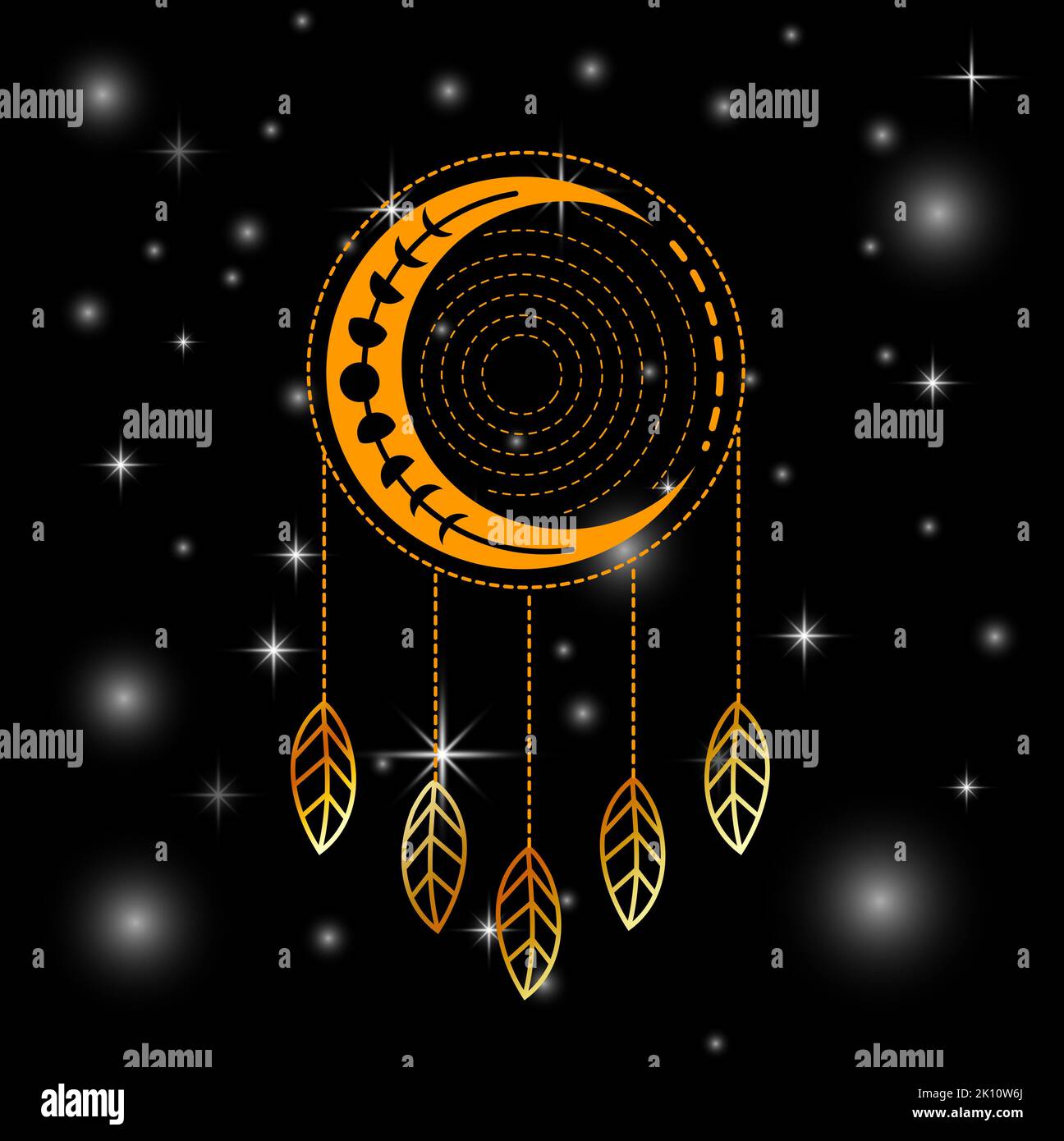 Native American Indigenous dream catcher with feathers and stars Stock