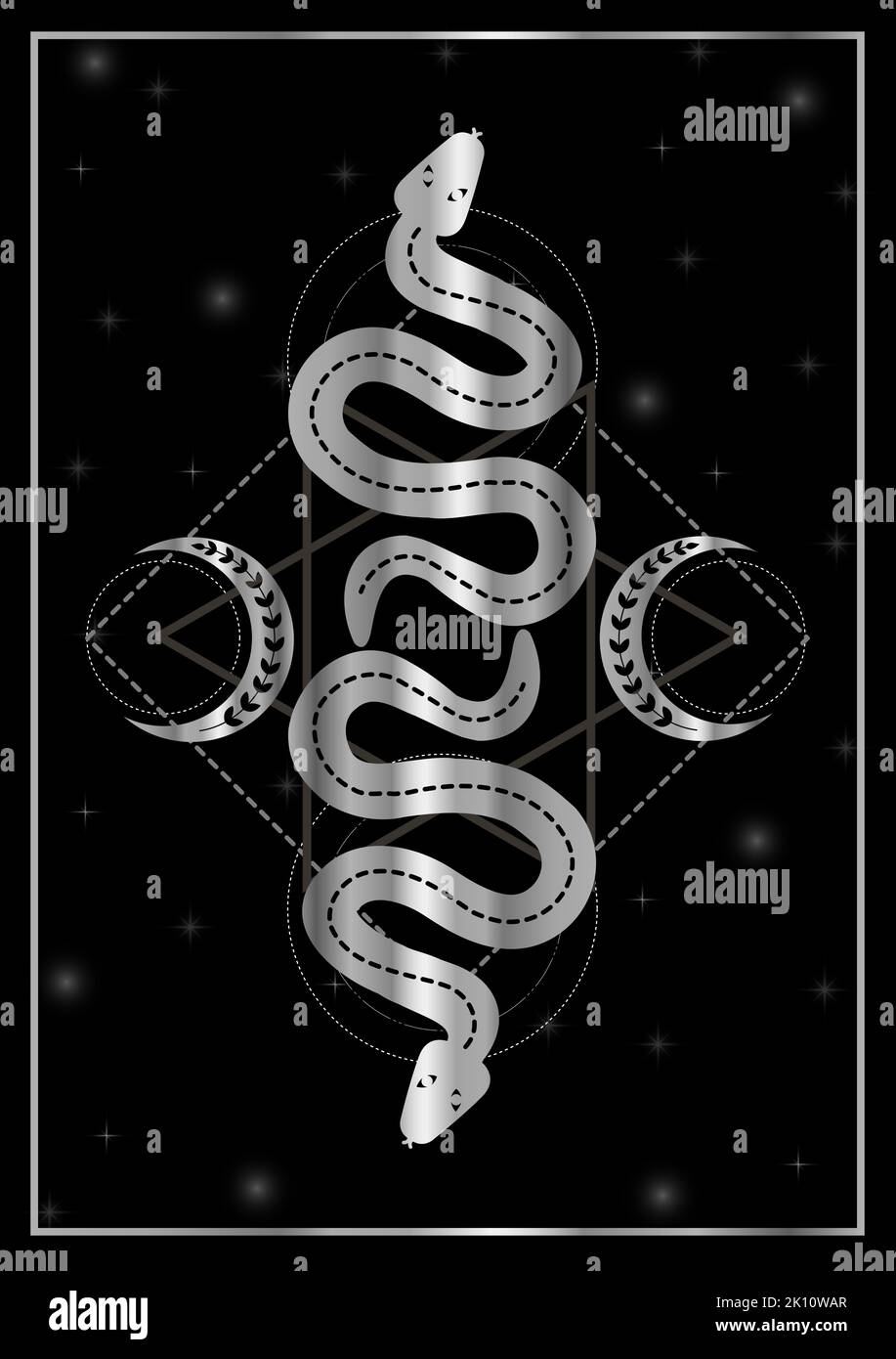 Occult snakes triple goddess fertility symbol silver Stock Photo