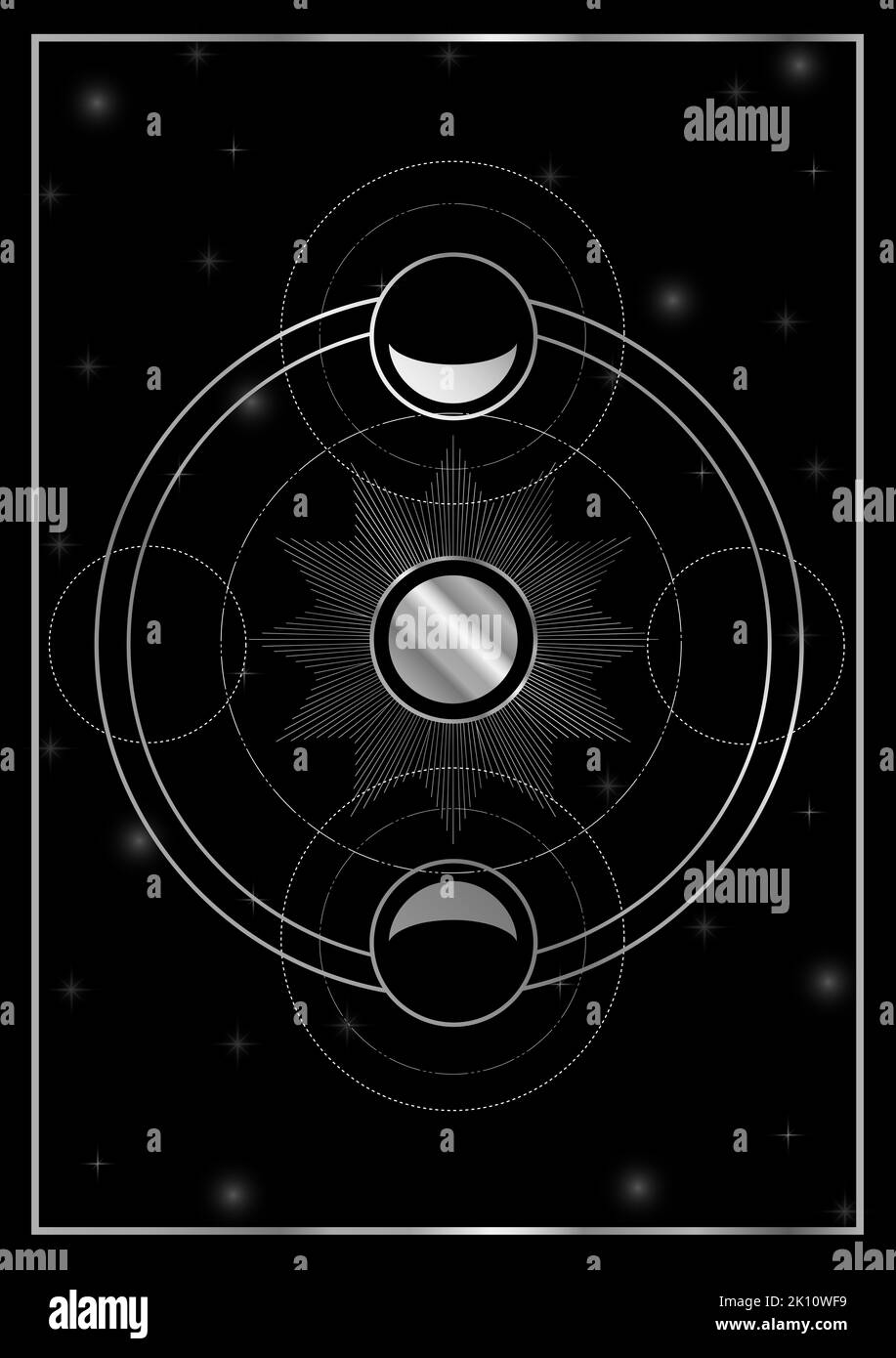 Sun and waxing and waning silver moons in space Stock Photo Alamy