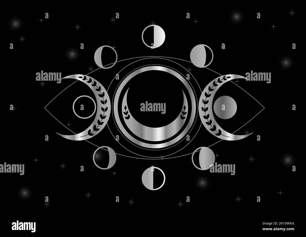 Triple moon goddess of fertility Wiccan and pagan symbol silver Stock