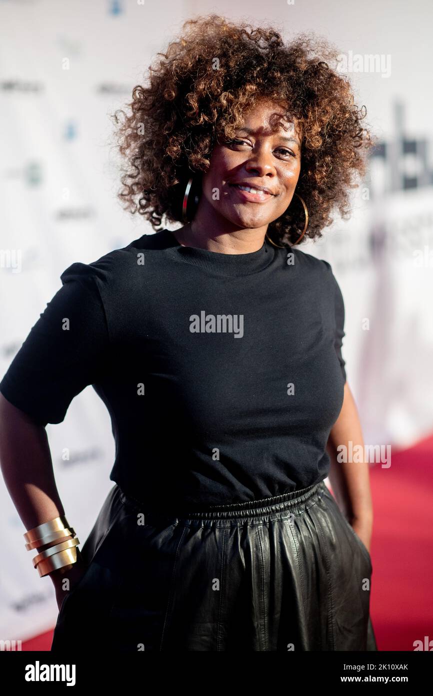 Oldenburg, Germany. 14th Sep, 2022. German actress Denise M'Baye stands on the red carpet before the opening gala of the 29th Oldenburg International Film Festival. Credit: Hauke-Christian Dittrich/dpa/Alamy Live News Stock Photo