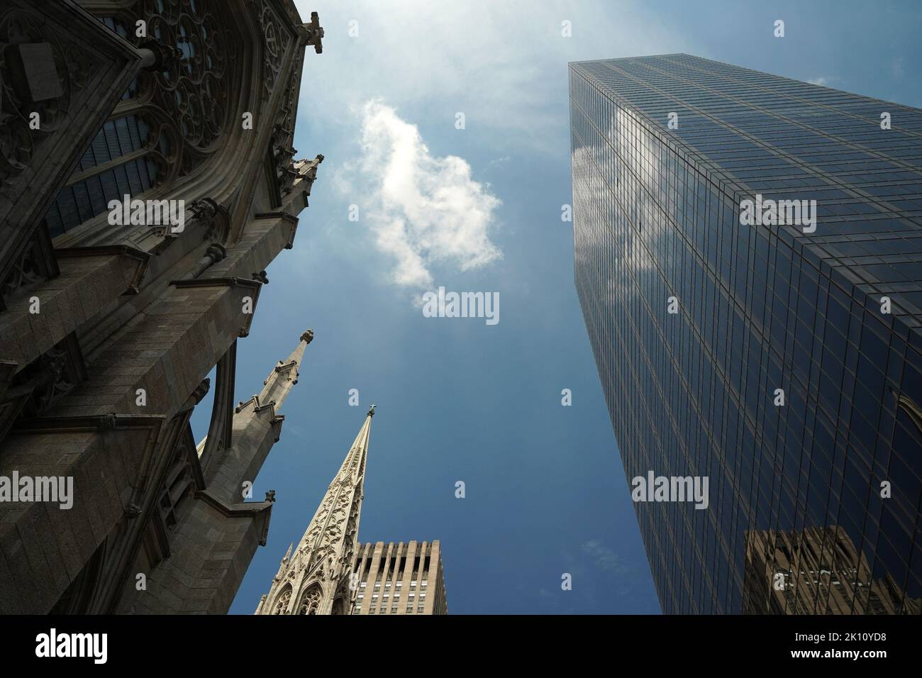 new york city skycrapers from street view on sunny day Stock Photo