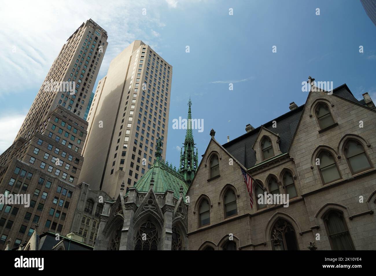 new york city skycrapers from street view on sunny day Stock Photo