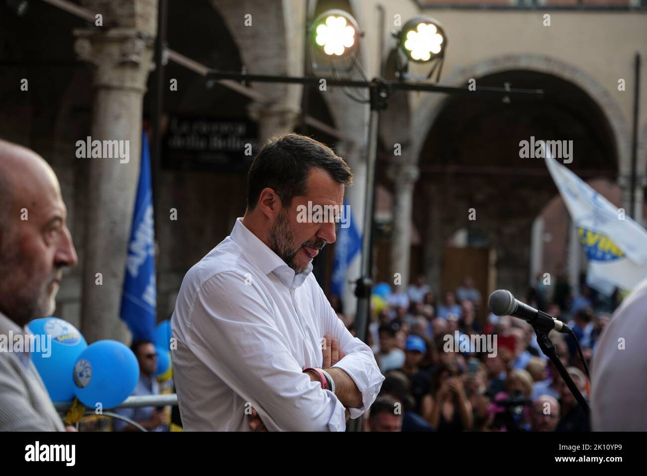 Italy, Marche region, Ascoli Piceno, September 14, 2022 - Chiosco di San Francesco, National elections 2022 - Matteo Salvini, leader of Lega political party, meets citizens, candidates and regional councilors. In Italy on September 25 there will be political elections | Credit: Andrea Vagnoni/Alamy Live News Stock Photo