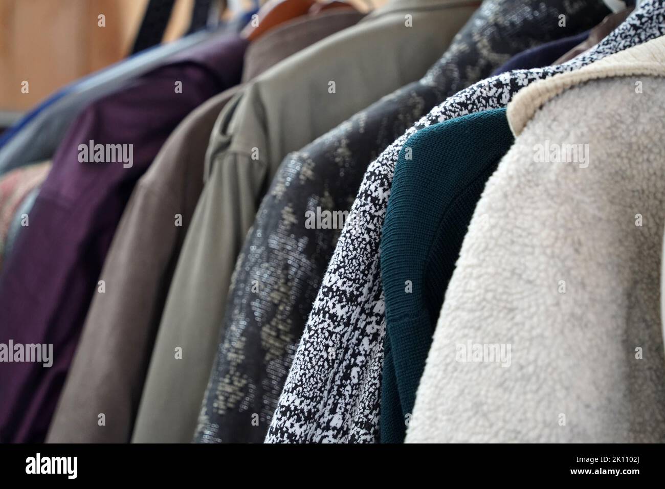 Detail of Vintage used clothes for sale inside a shop Stock Photo - Alamy