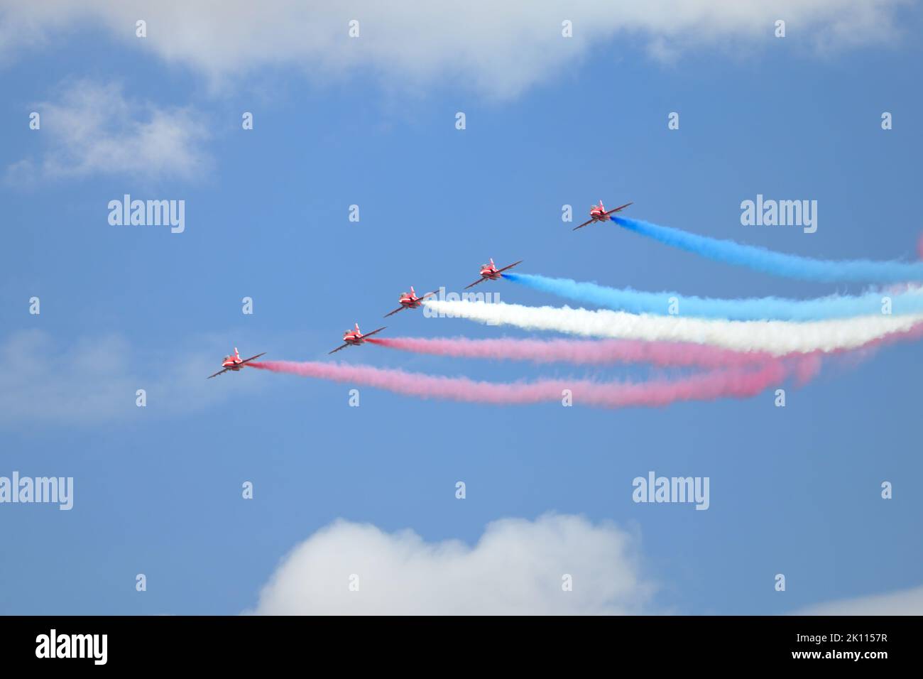 Kempsford, UK - July 15,  2022: RAF aerobatic team Red Arrows air show performance Stock Photo