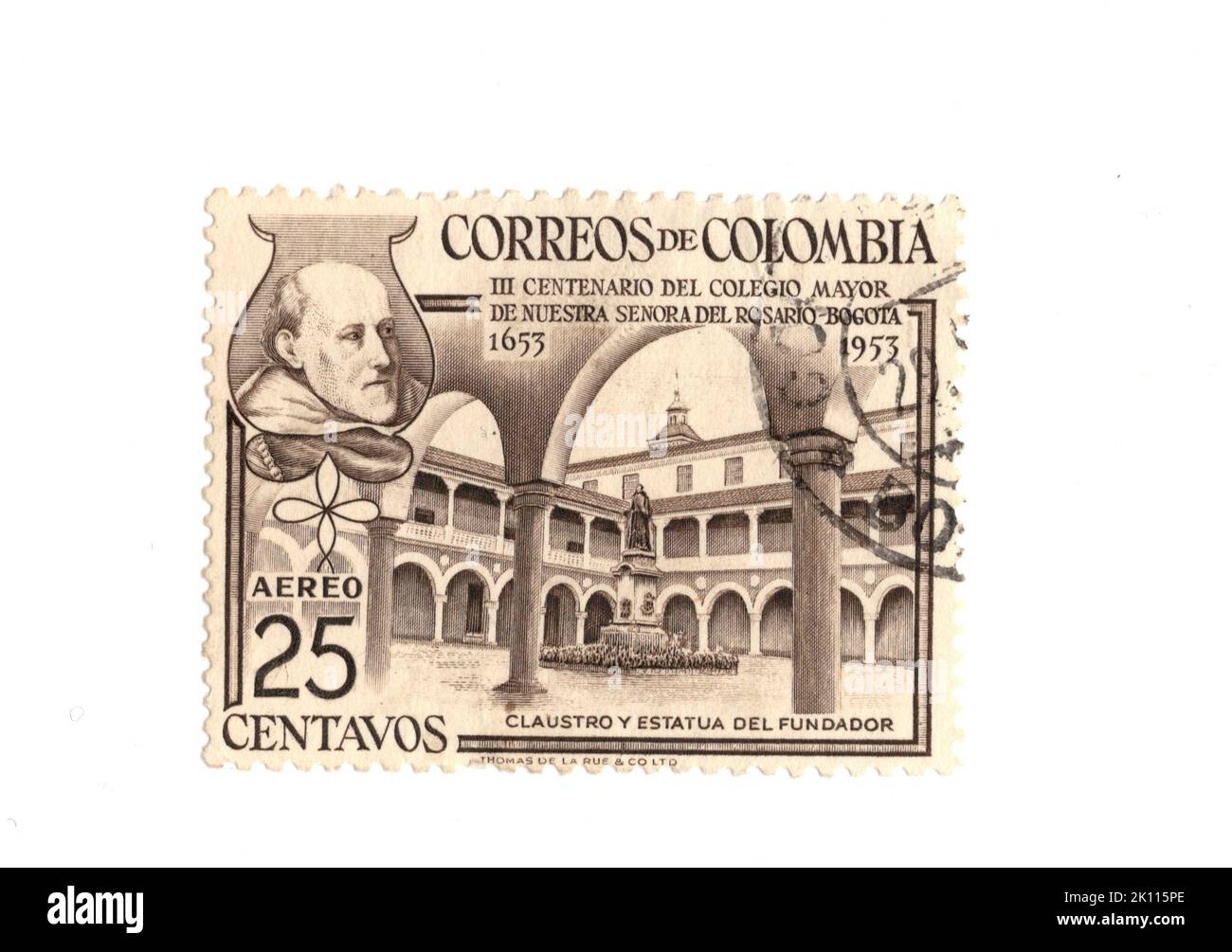 A vintage postage stamp from Colombia on a white background. Stock Photo