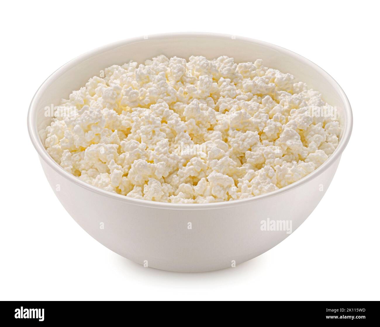 Bowl of cottage cheese isolated on white background Stock Photo