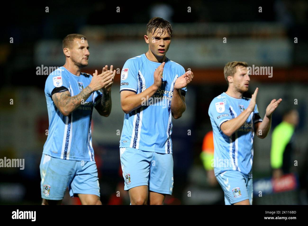 Coventry City’s MCallum Doyle applauds supporters following the Sky Bet Championship match at Kenilworth Road, Luton. Picture date: Wednesday September 14, 2022. Stock Photo