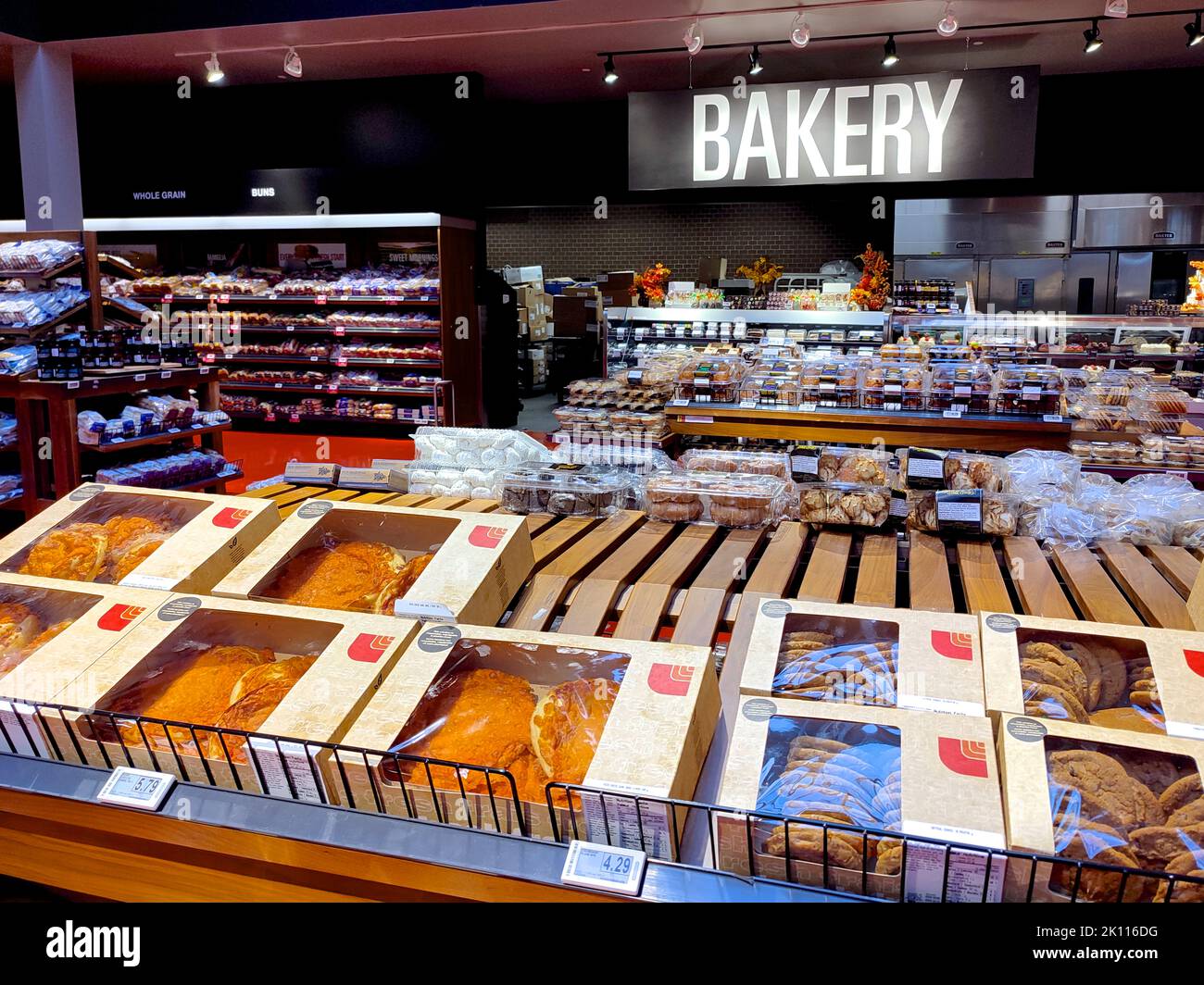 Bakery foods for sale in the supermarket Stock Photo