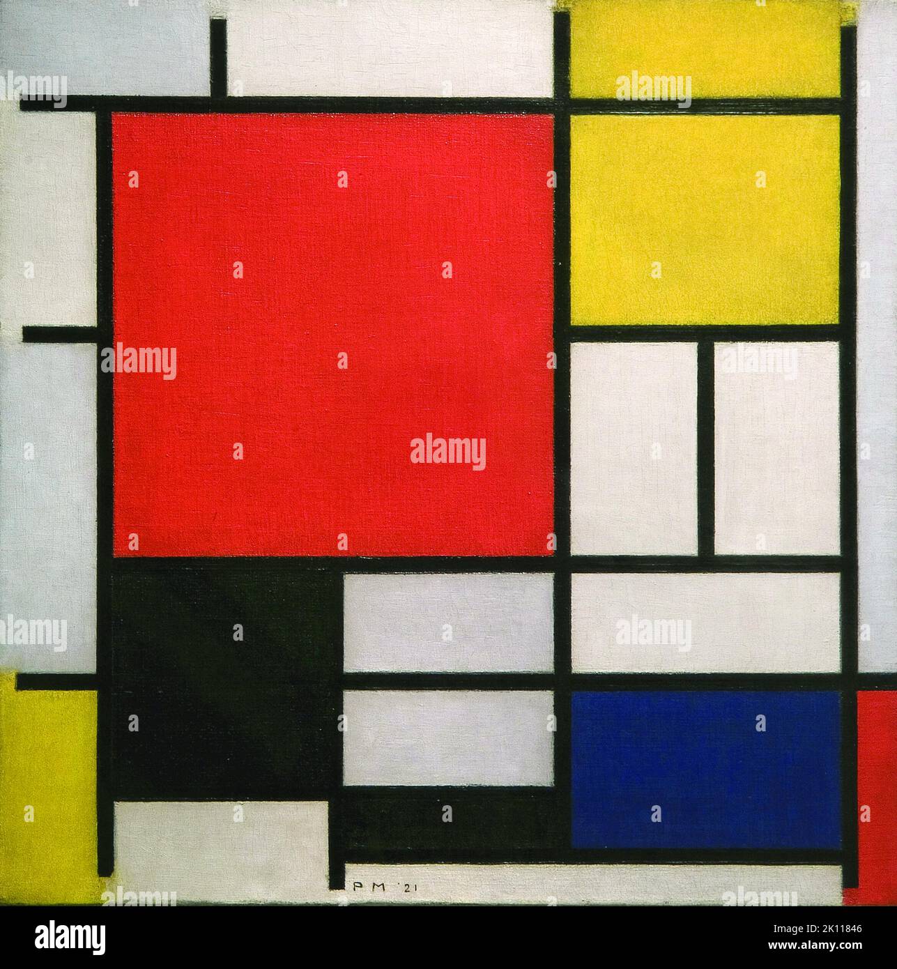 Piet Mondrian. Composition with large red plane, yellow, black, gray and blue, 1921 (oil on canvas) Stock Photo