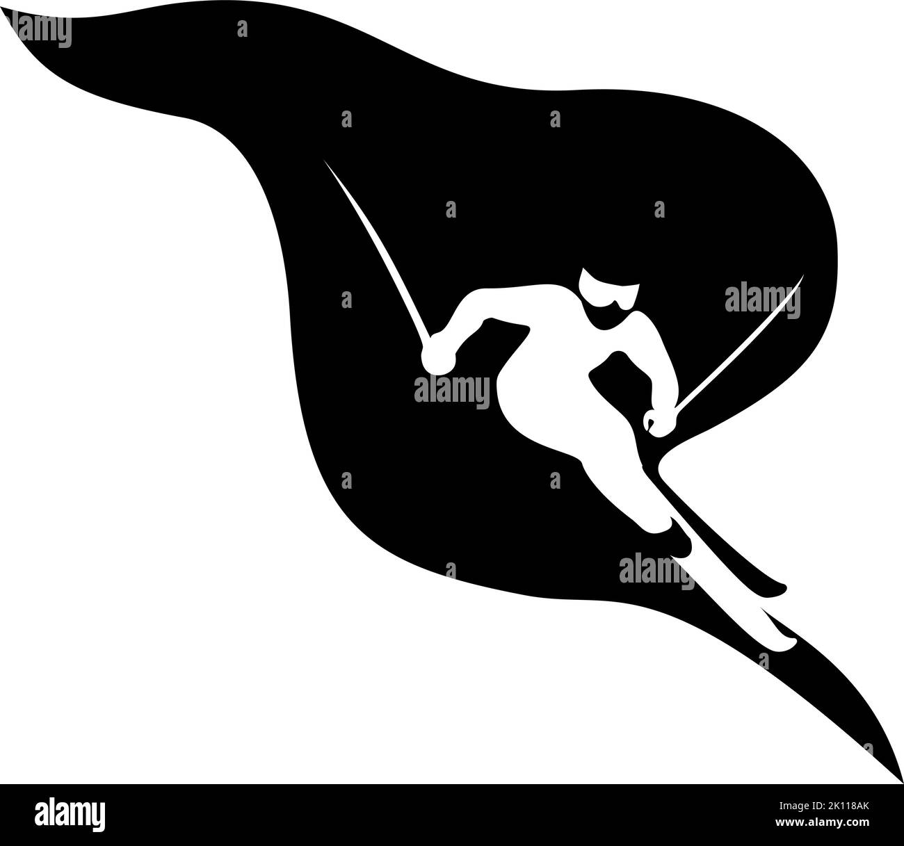 Skier icon Black isolated on white background, logo concept of Ski sign on transparent background. Vector illustration Stock Vector