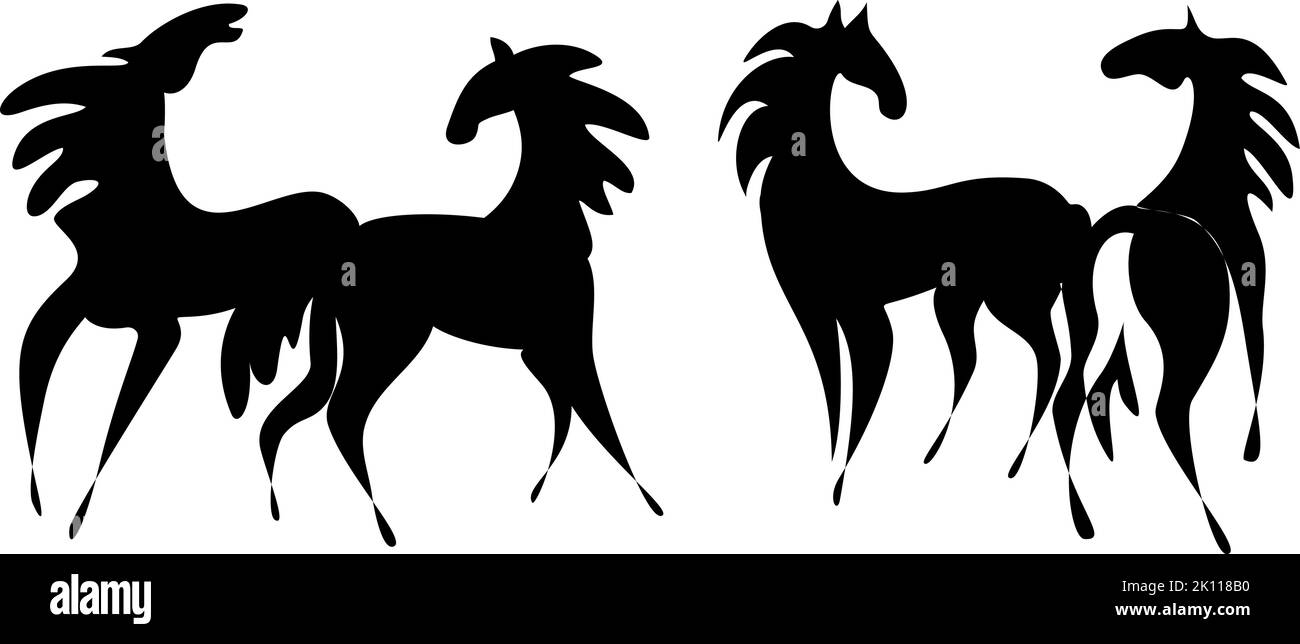 Couple of horses in love for your design. Black on white background. Vector illustration Stock Vector