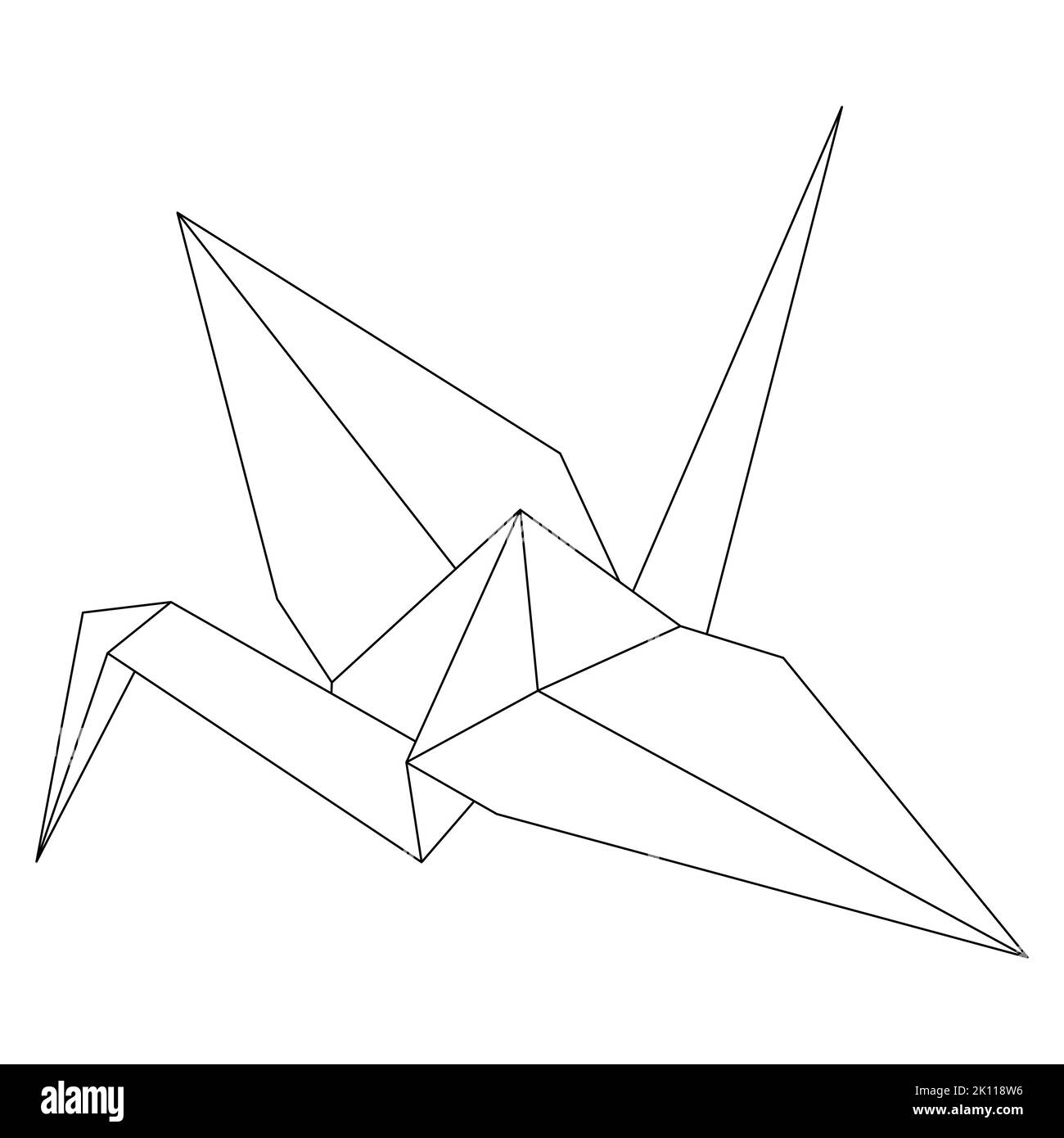 Origami crane vector outline illustration icon isolated on white ...