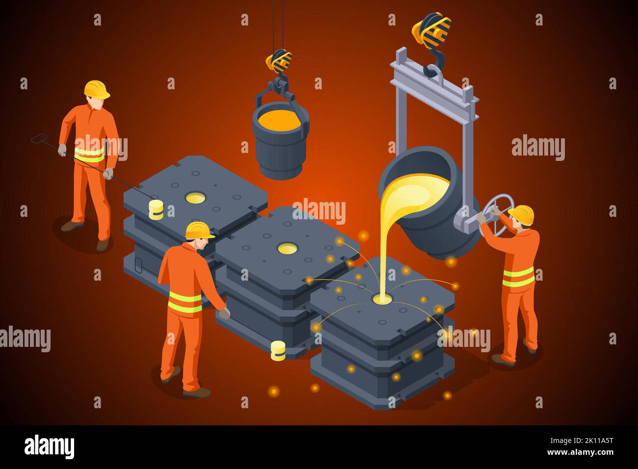 Isometric industrial steel production and metallurgy. Foundry