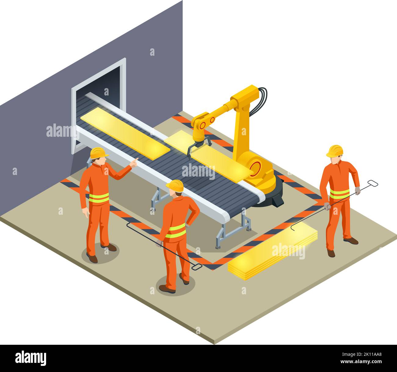 Continuous casting machine. Worker controlling metal melting in