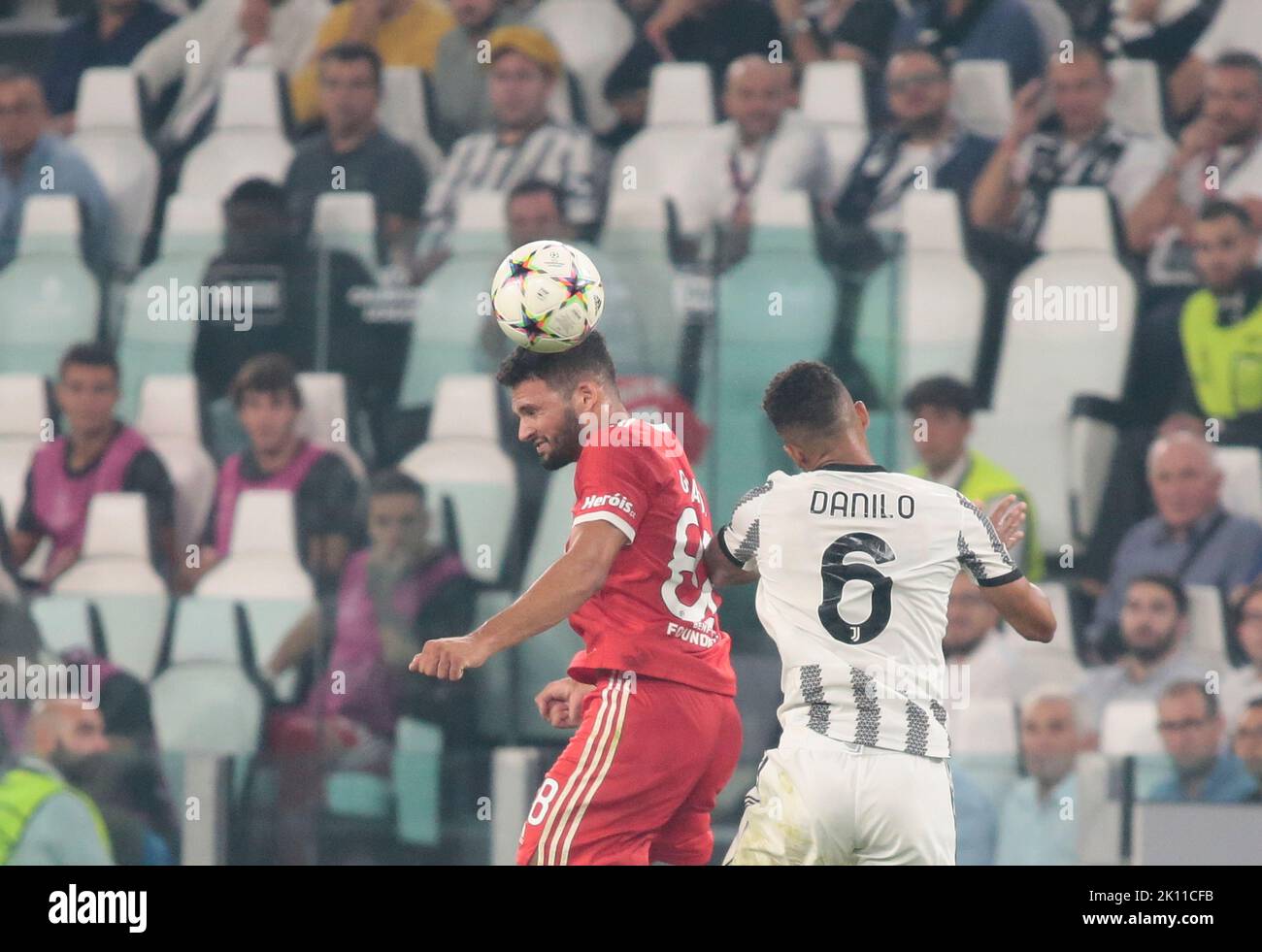 Turin, Italy. 14th Sep, 2022. Luiz Da Silva Danilo of Juventus Fc and Goncalo Ramos of Benfica during the UEFA Champions League, Group H, football match between Juventus Fc and Benfica, o 14 September 2022, at Allianz Stadium, Turin Italy. Photo Nderim Kaceli Credit: Independent Photo Agency/Alamy Live News Stock Photo