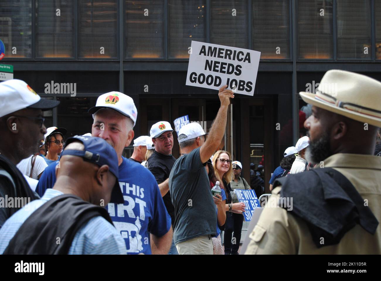 New York City, New York, USA September 10 2022 A union member in the