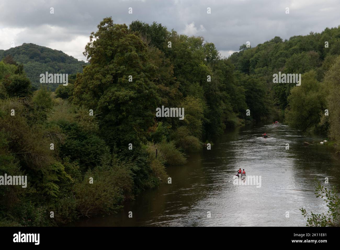 Canoeing on the River Wye near Welsh Bicknor, on the Herefordshire and Gloucestershire border, England, UK Stock Photo