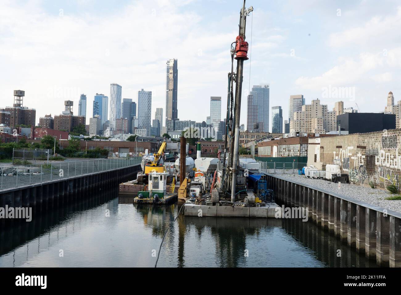 The Gowanus Canal in the Gowanus Neighborhood of Brooklyn, Barges and