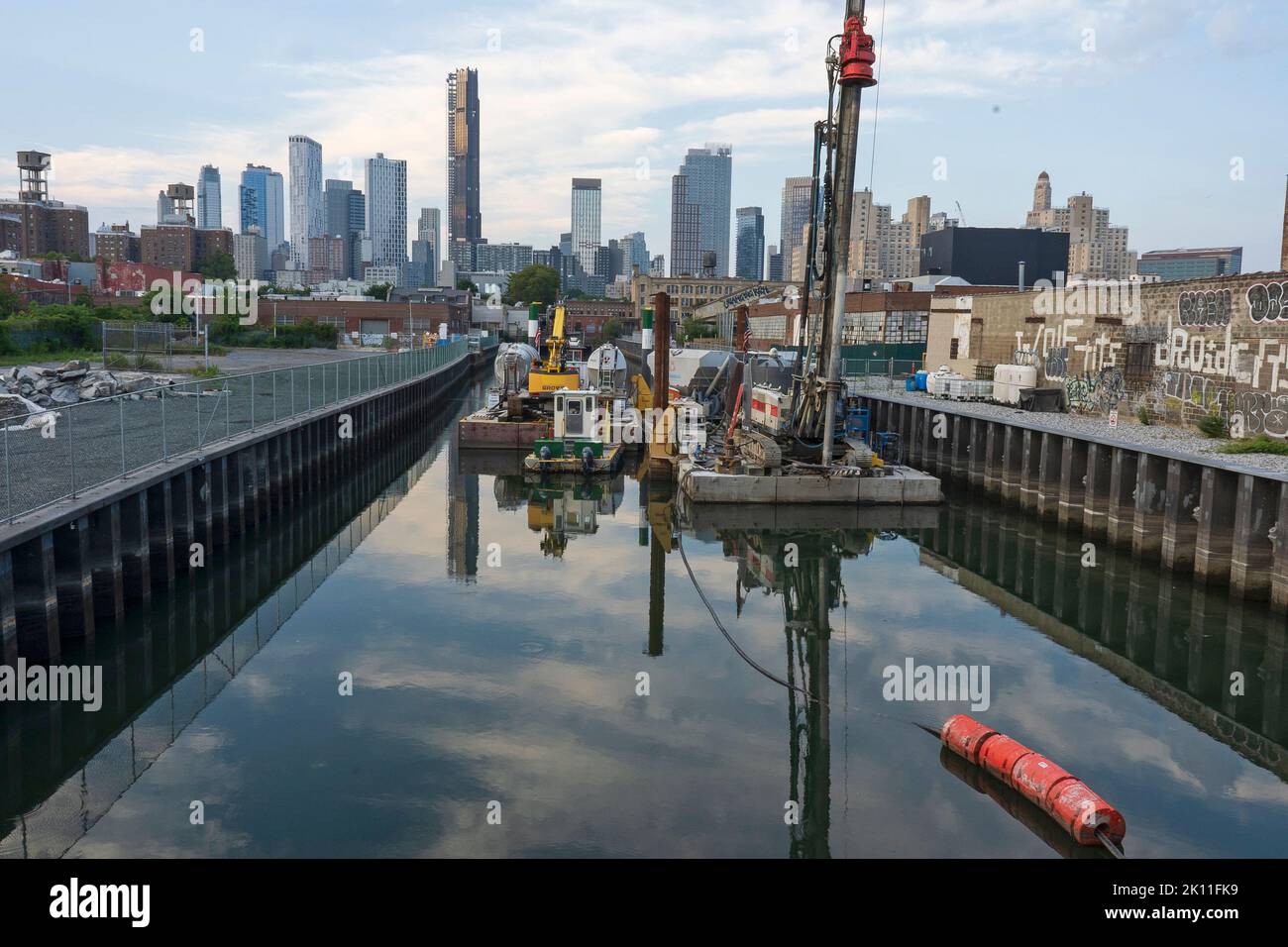 The Gowanus Canal in the Gowanus Neighborhood of Brooklyn, Barges and