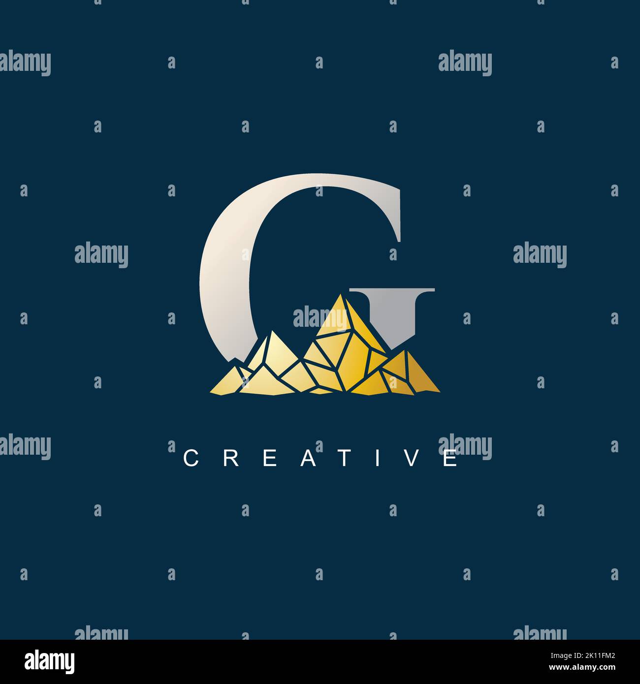 Letter G with golden mountain illustration logo design template Stock Vector