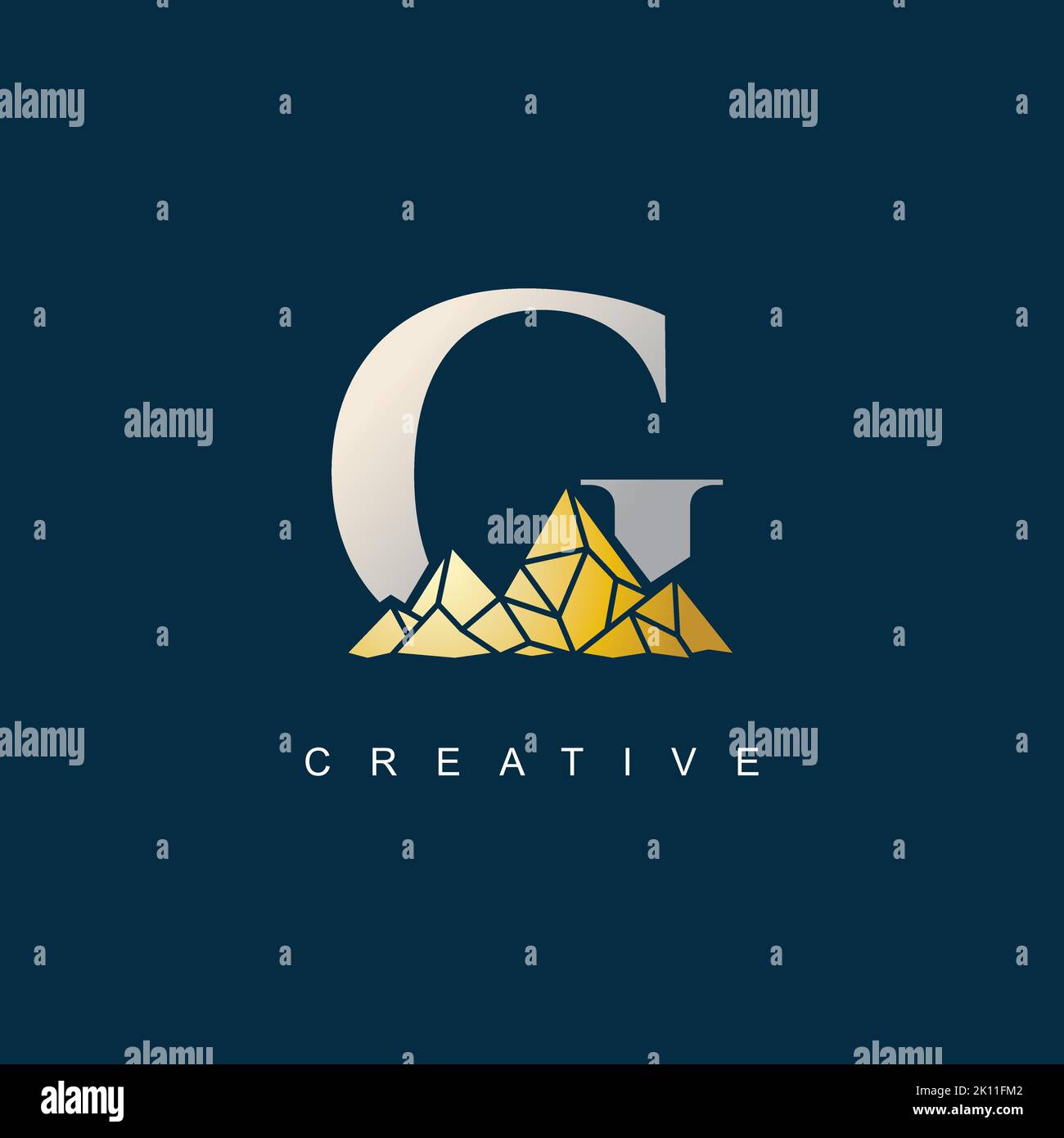 Letter G with golden mountain illustration logo design template Stock ...