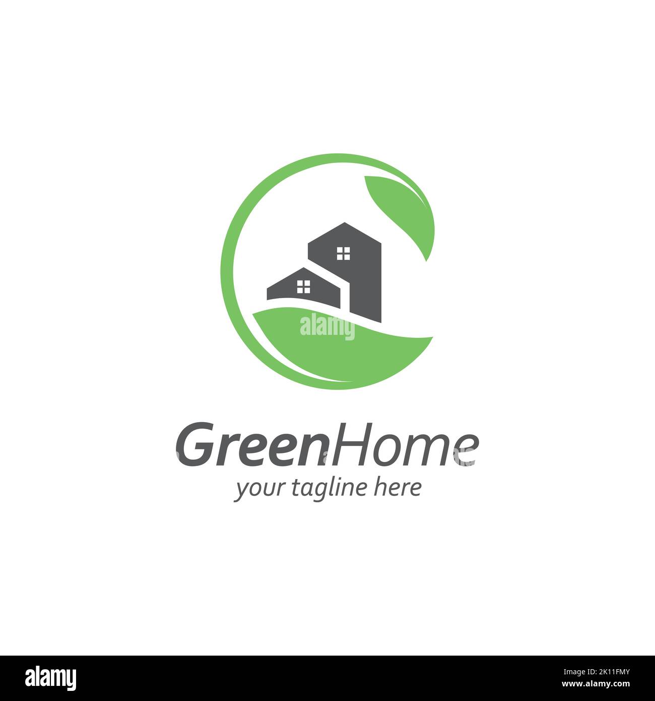 house with leaf logo design template. green house icon concept vector ...