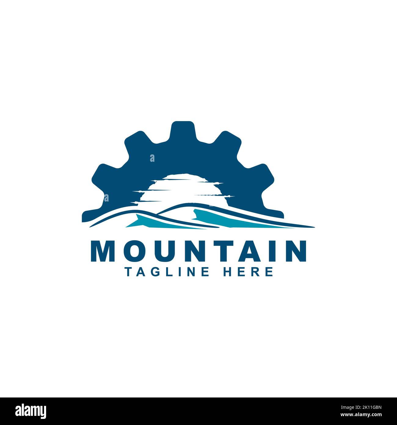 mountain with gear symbol logo design vector template Stock Vector