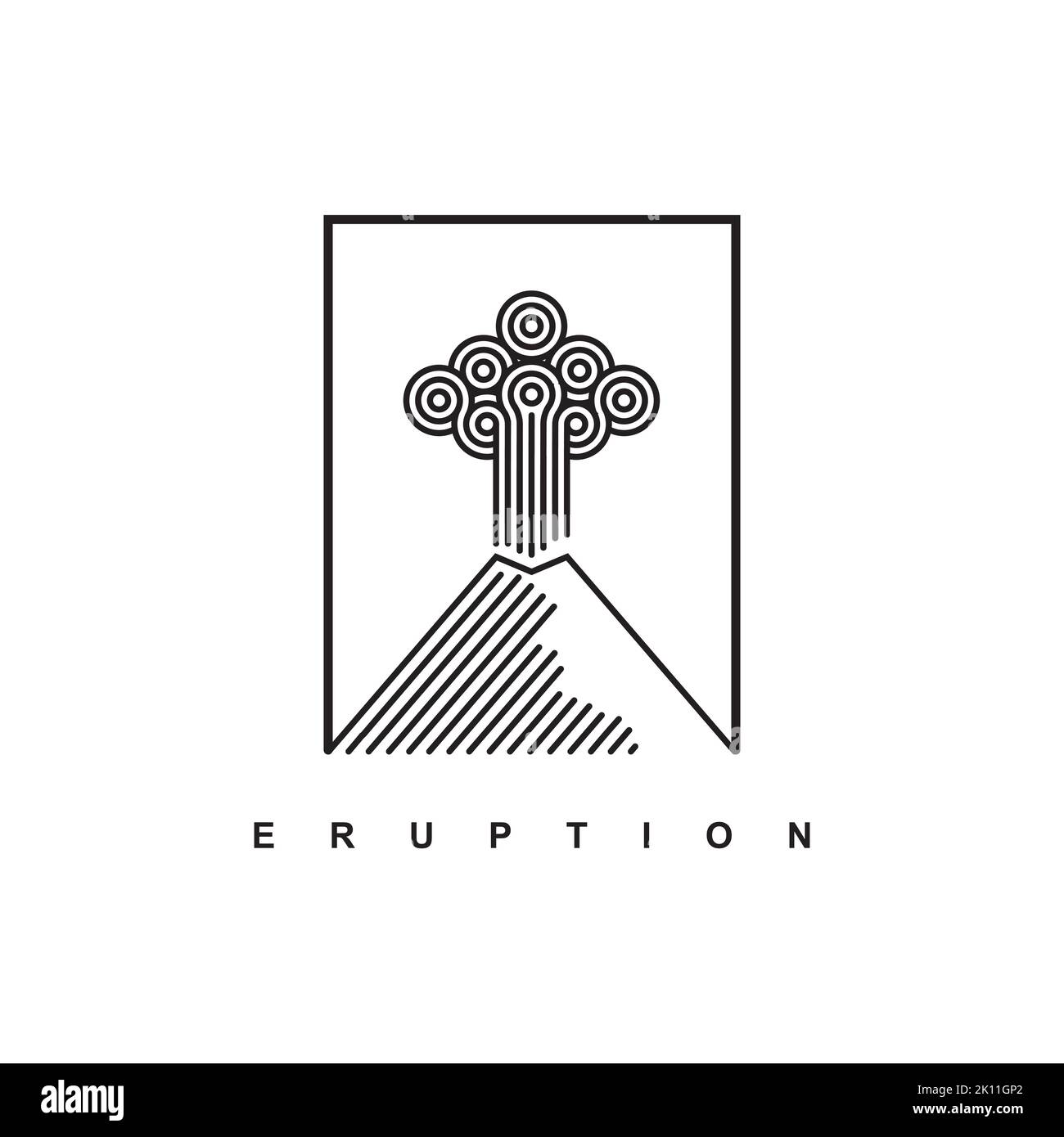 Mountain logo with linear style. Nature disaster eruption with smoke and clouds in the sky. mountain eruption logo design vector template inspiration Stock Vector