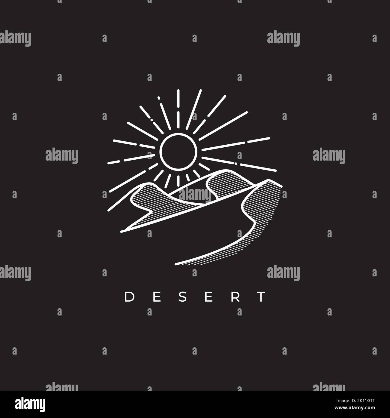 Desert logo design template. Mountain hill with sunshine illustration Stock Vector