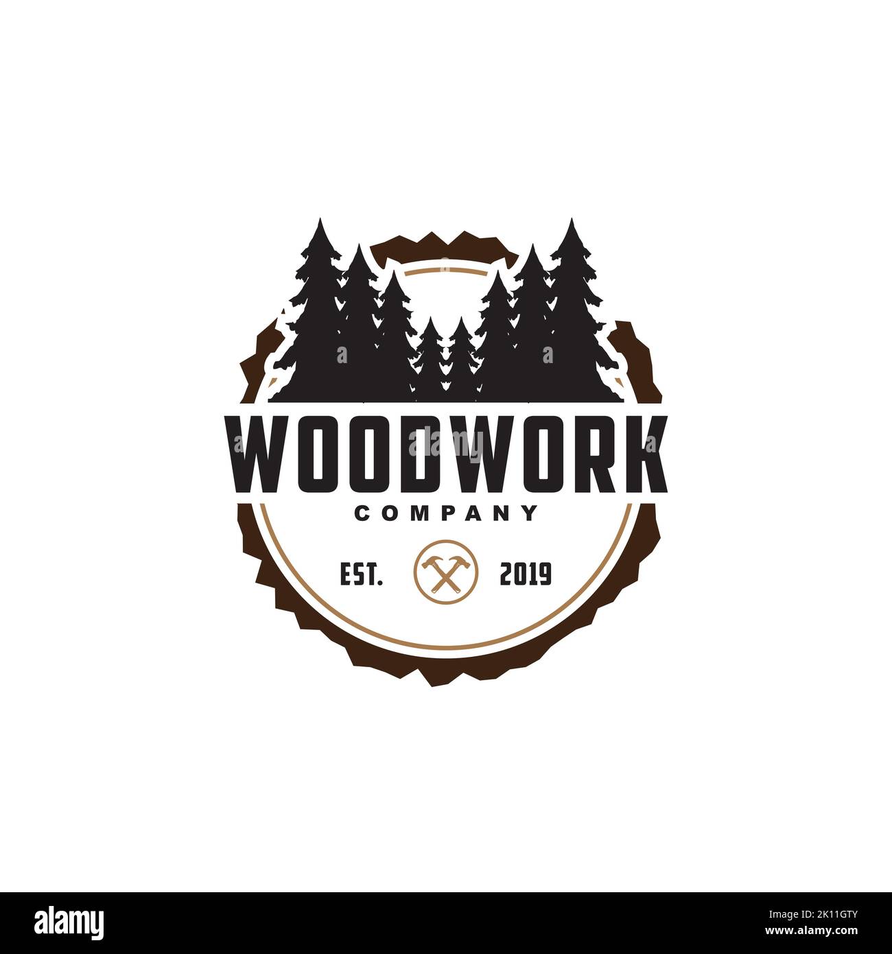 Wood work logo design template. creative badge for woodwork company. Carpentry logo inspiration Stock Vector