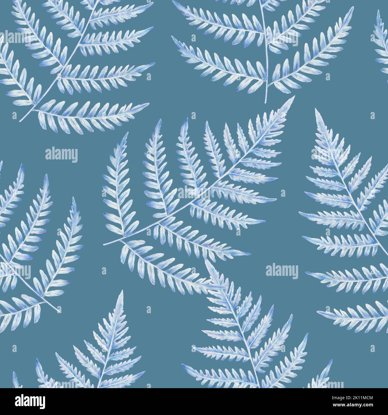 Hand drawn seamless pattern with fern leaves. Detailed watercolor ...