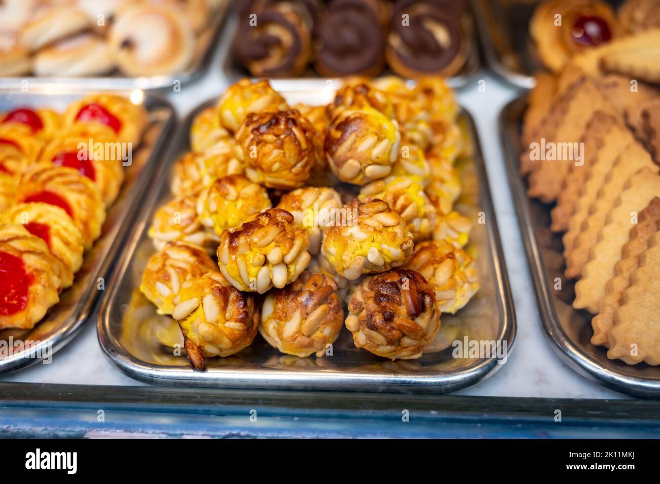 Variety of cookies and cakes on display in artisanal bakery in San ...