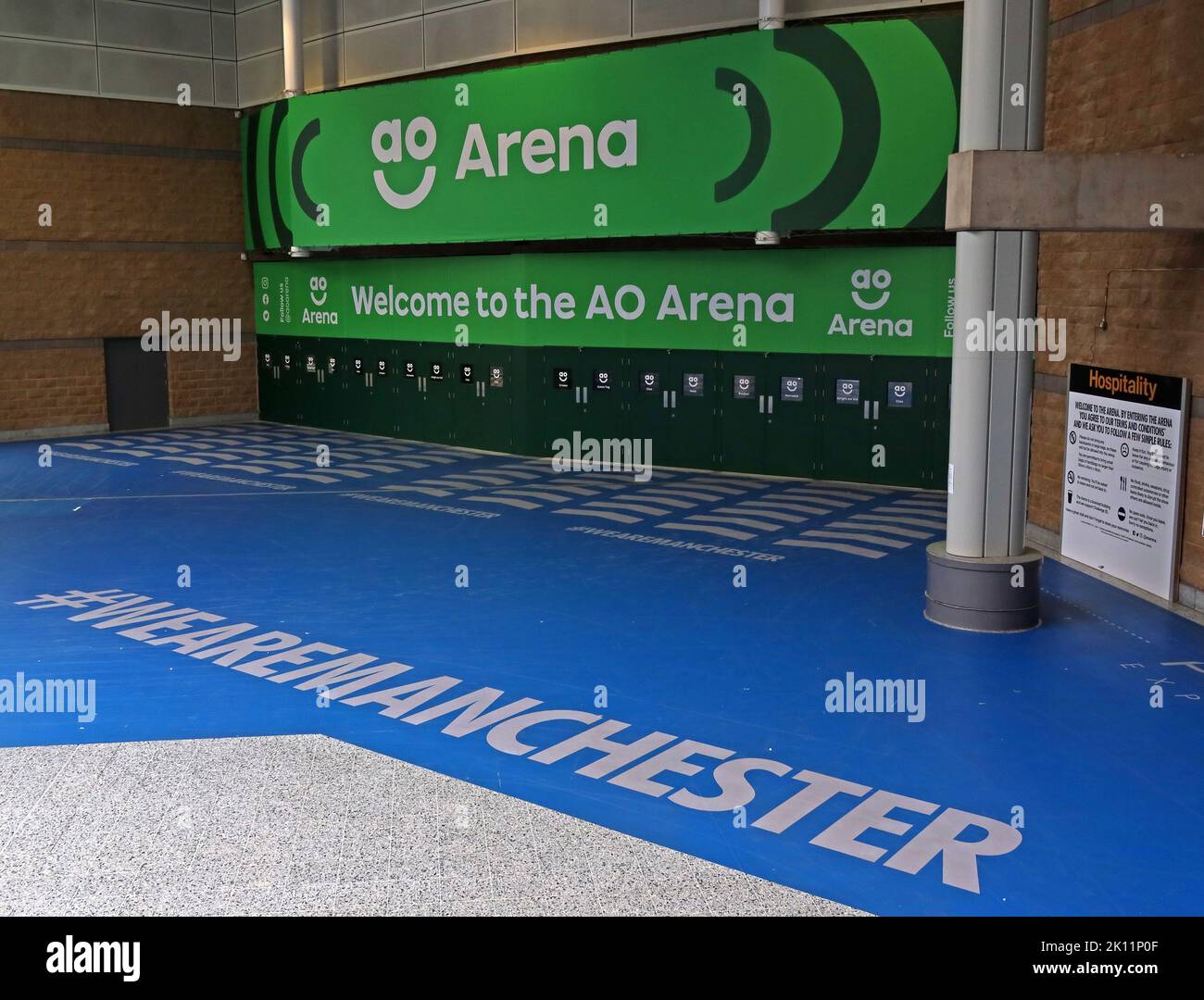Manchester AO Arena, Victoria Station Approach internal entrance , Hunts Bank, Manchester, England, UK, M3 1AR Stock Photo