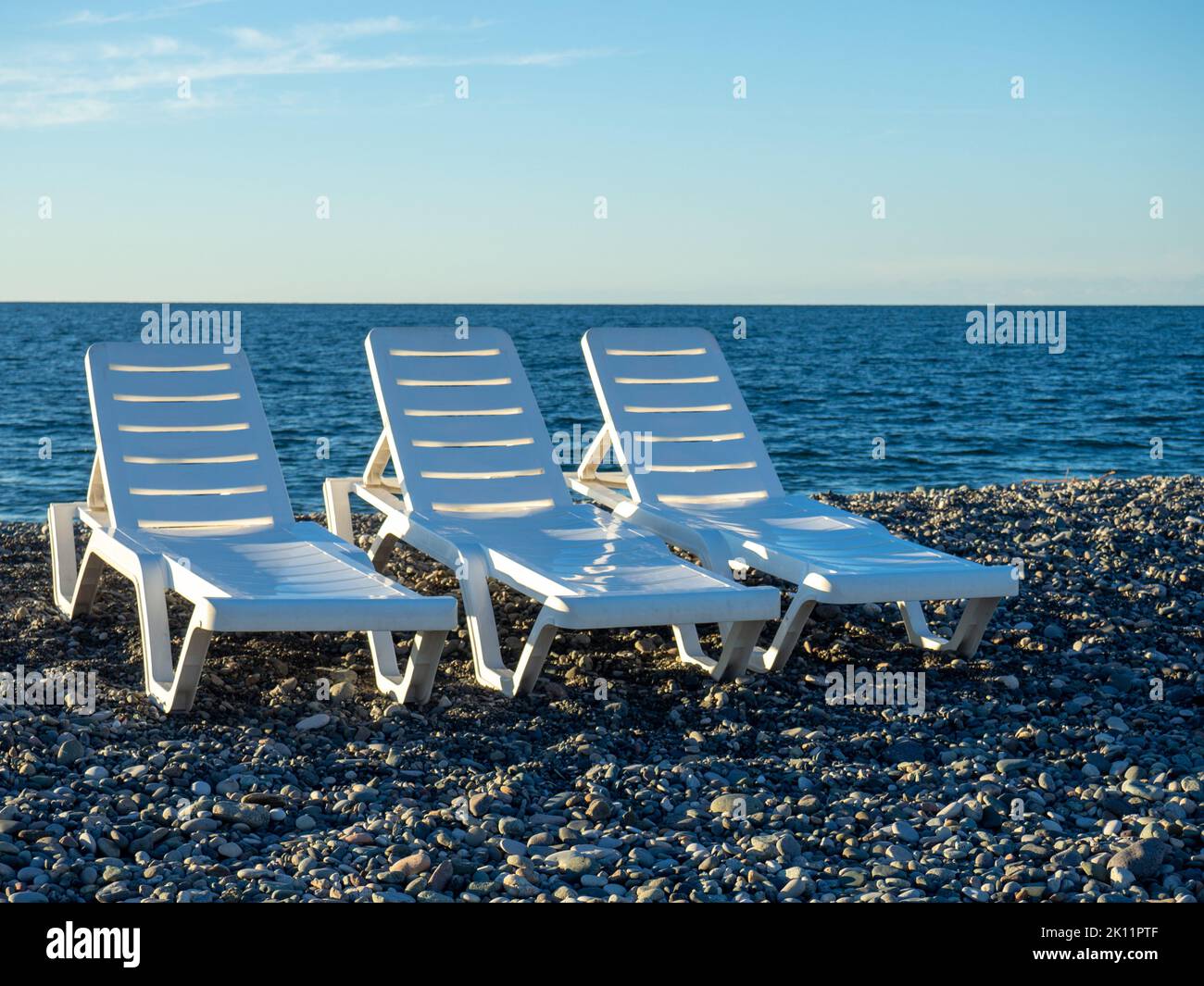Beach beds. Folded beds. End of the season. On the Sunset. Beach
