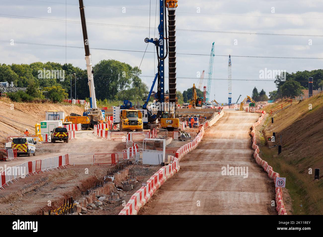 Construction of the HS2 Rail network taking place at Waste Lane near Berkswell, Warwickshire. The picture shows construction work near waste lane, looking towards Burton Green. Stock Photo