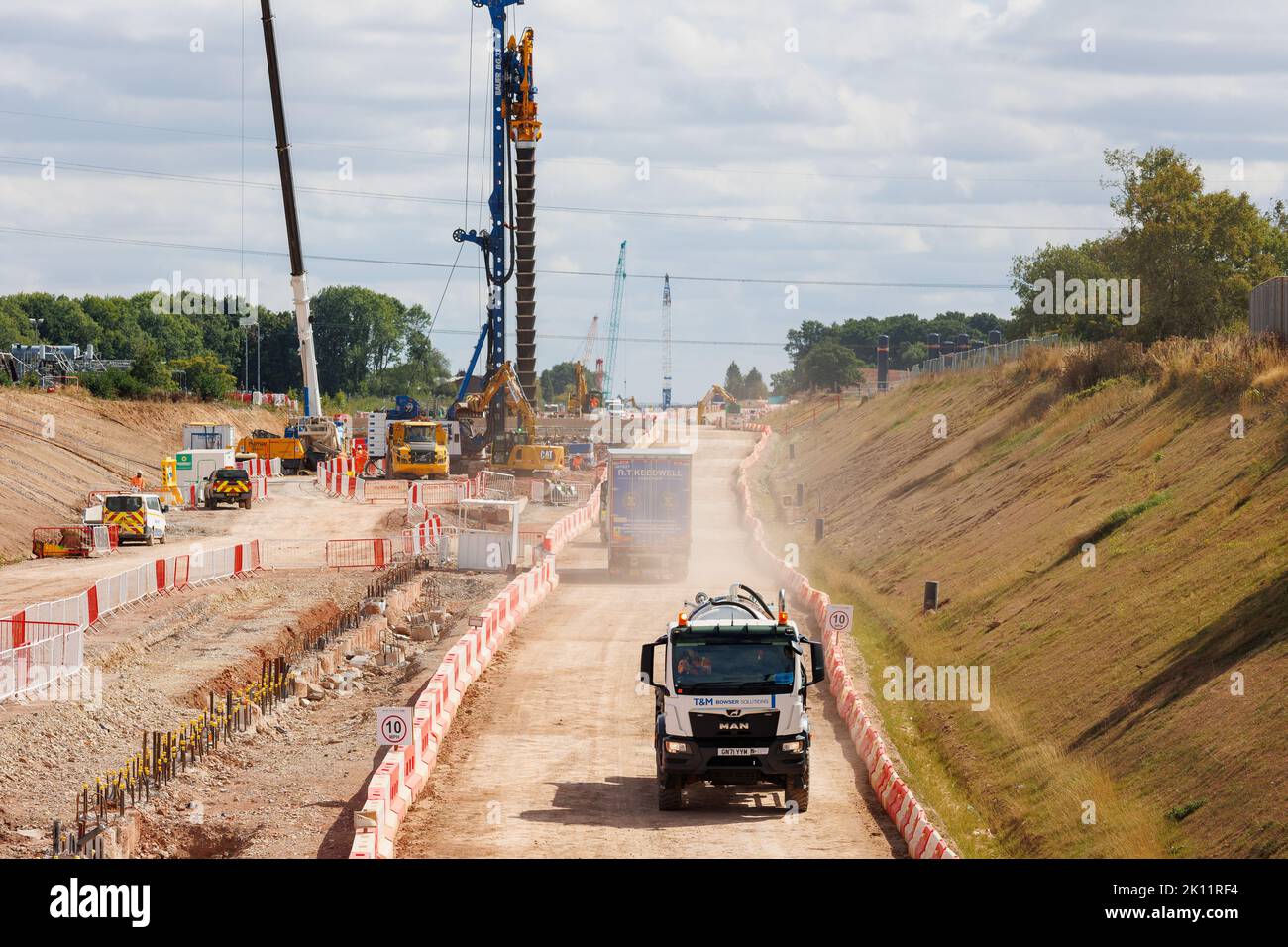 Construction of the HS2 Rail network taking place at Waste Lane near Berkswell, Warwickshire. The picture shows construction work near waste lane, looking towards Burton Green. Stock Photo