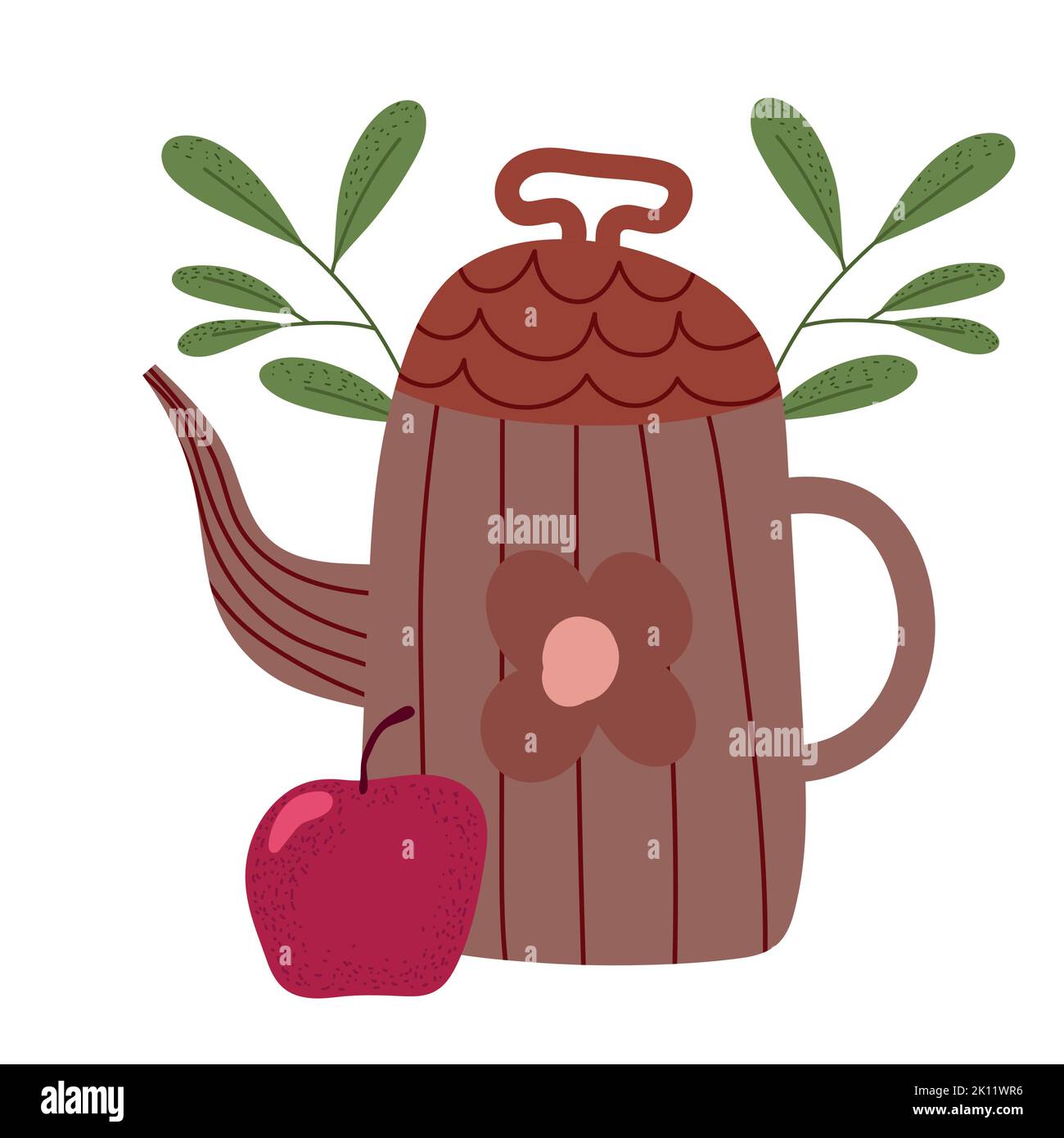 autumn teapot and apple Stock Vector