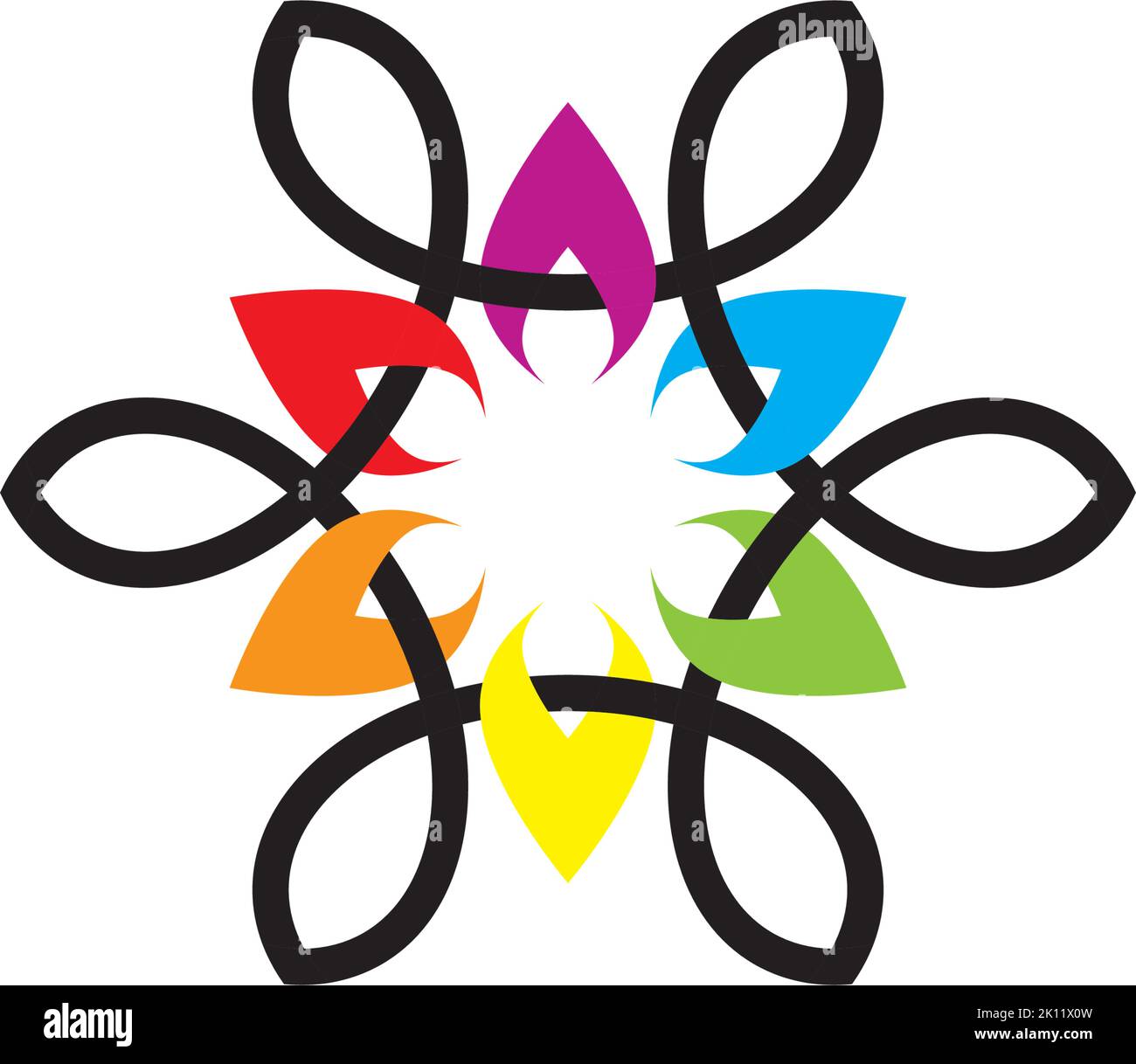 black wired colorful petal flower Stock Vector