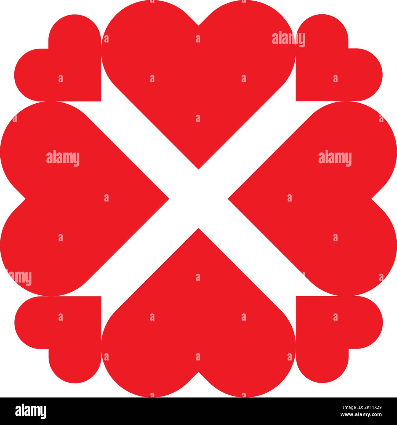 red heart shape formed a cross plus symbol Stock Vector