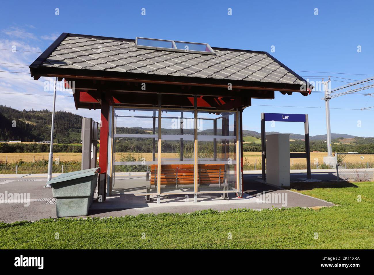 Ler, Norway - September 2, 2022: Ler commuter train railroad station. Stock Photo
