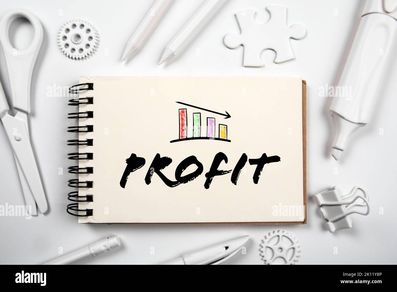 Profit concept. Graph and text on a white notepad. Stock Photo
