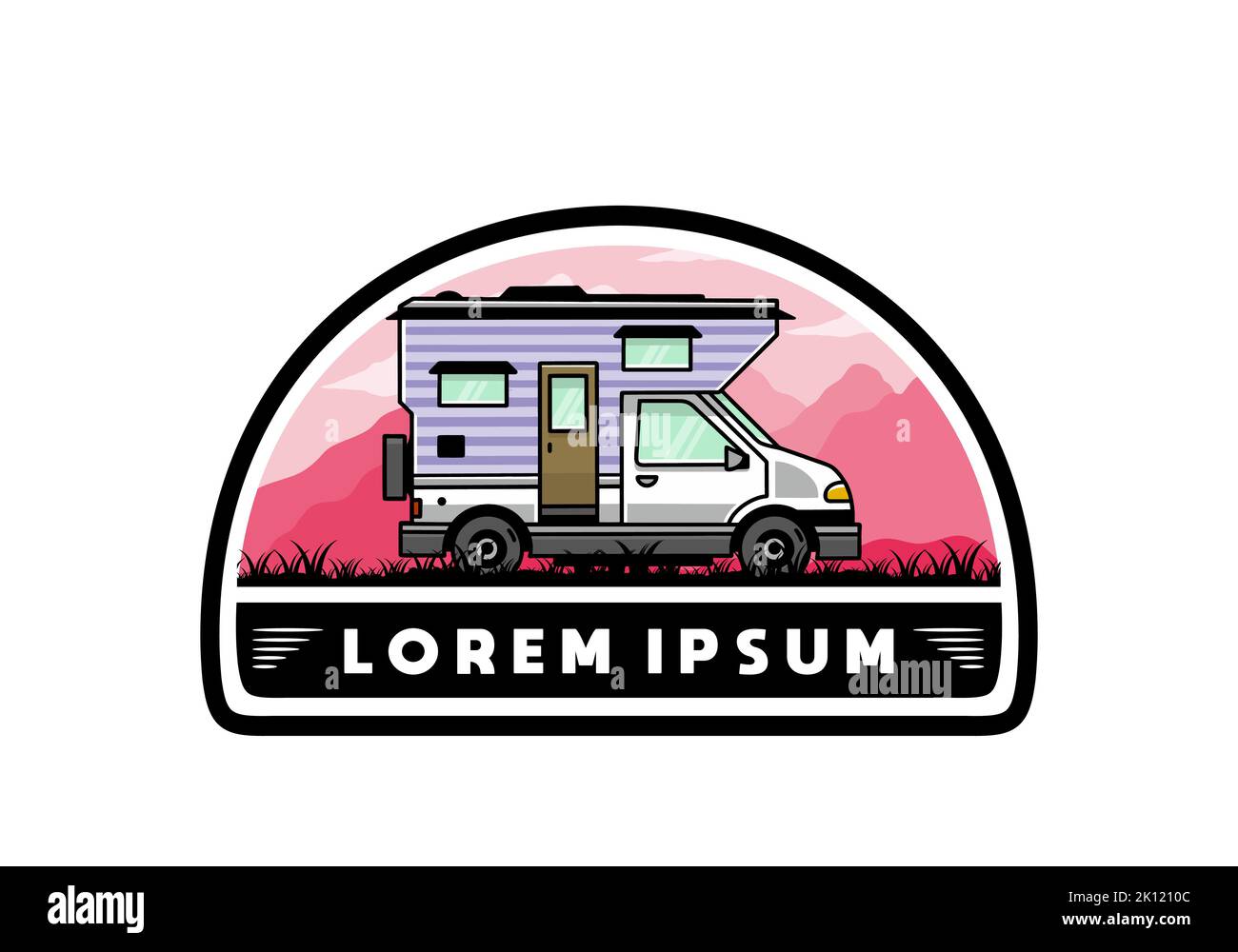 Van box adventure camper illustration badge design Stock Vector Image