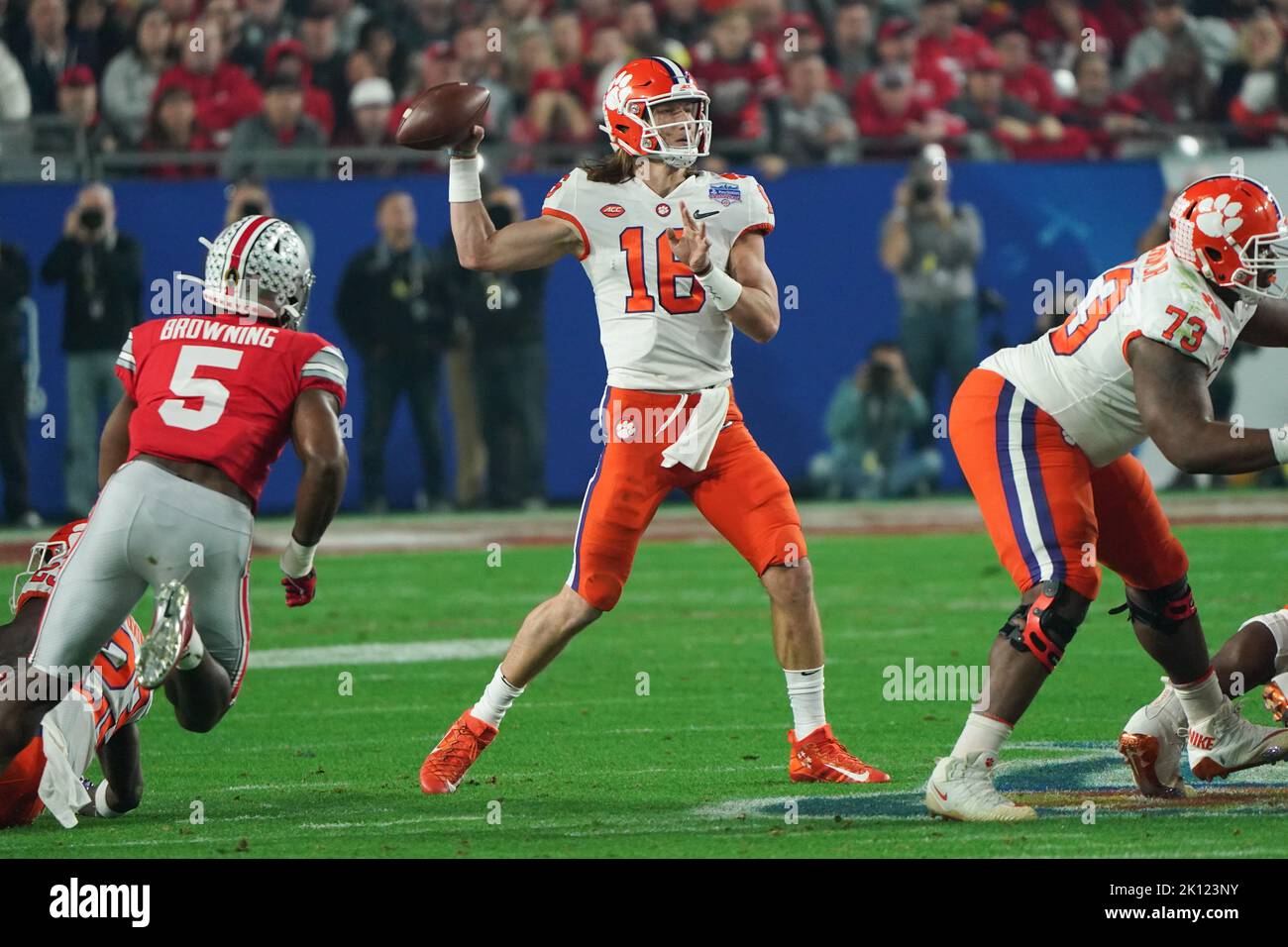 Clemson University quarterback Trevor Lawrence in action during an NCAA